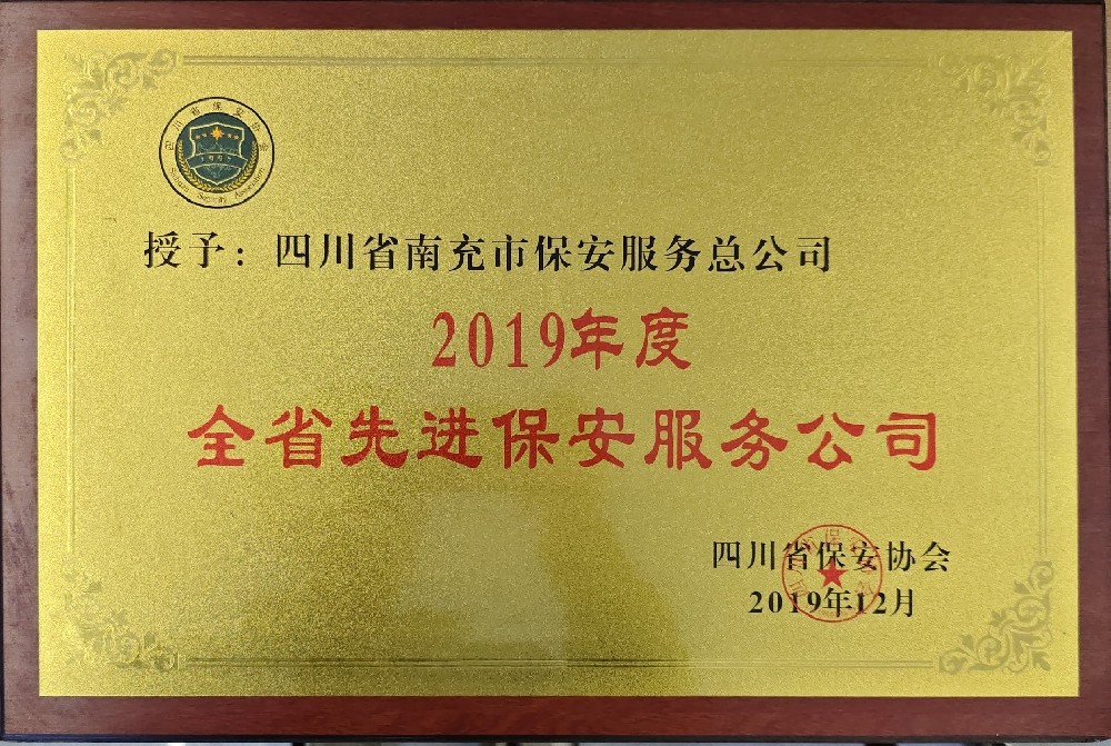2019年度全省先进保安服务公司